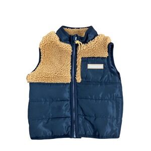Timberland Baby Boy Puffer Vest Sherpa Trim Navy Tan 6-9 Months